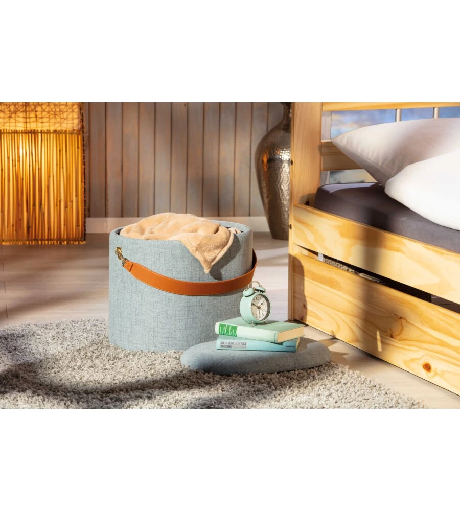 POUF GRIGIO CON CONTENITORE E MANIGLIA IN ECOPELLE, 42X30X36CM